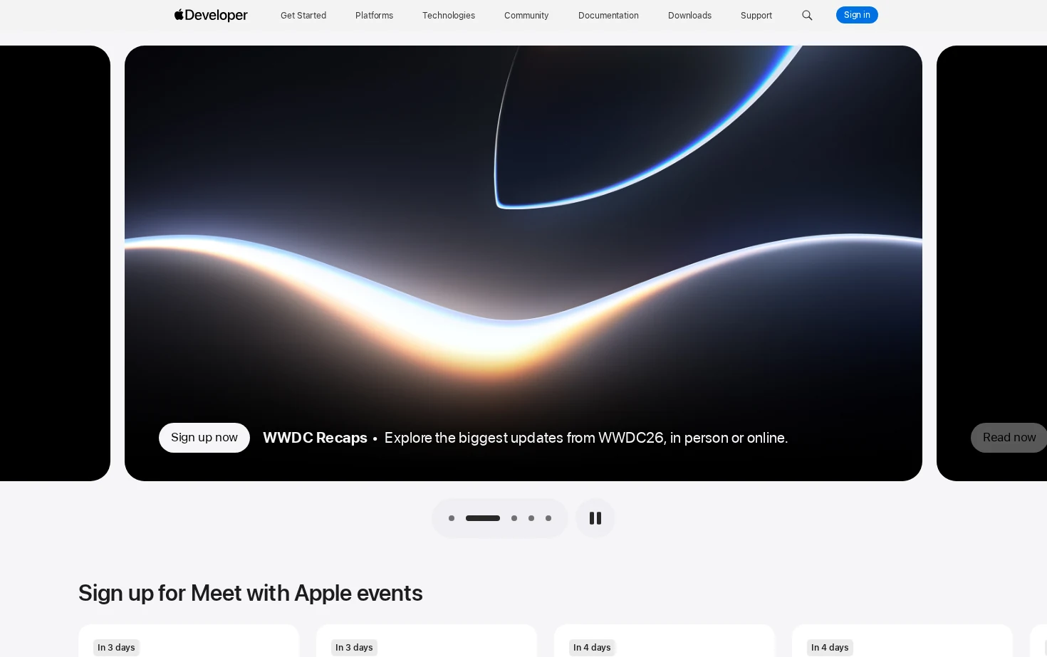 Apple Developer 页面快照